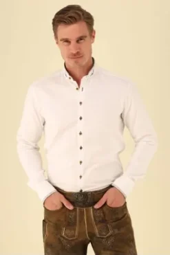 OS TRACHTEN Hemd weiß/grün Slim Fit Langarm