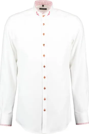 OS TRACHTEN Hemd weiß/rot Slim Fit Langarm