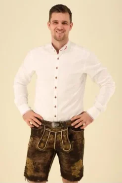 OS TRACHTEN Hemd weiß/rot Slim Fit Langarm