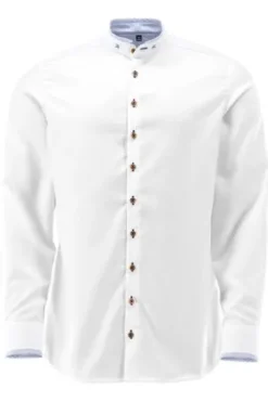 OS TRACHTEN Hemd weiss/mittelblau Slim Fit Langarm