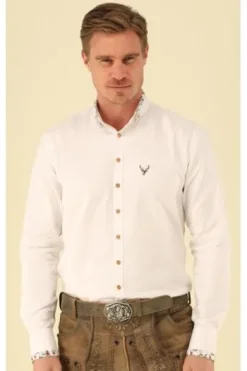 OS TRACHTEN Hemd weiss/t-grün Slim Fit Langarm