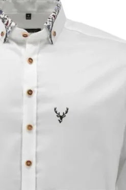 OS TRACHTEN Hemd weiss/t-grün Slim Fit Langarm