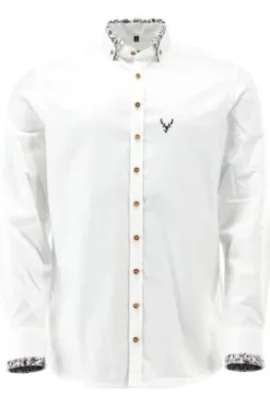 OS TRACHTEN Hemd weiss/t-grün Slim Fit Langarm