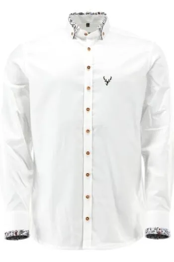 OS TRACHTEN Hemd weiss/t-grün Slim Fit Langarm