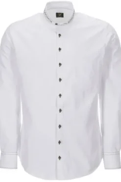 OS TRACHTEN Trachtenhemd weiss/grün Slim Fit Langarm