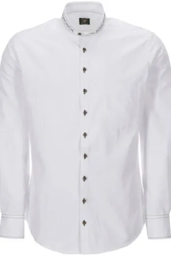 OS TRACHTEN Trachtenhemd weiss/grün Slim Fit Langarm
