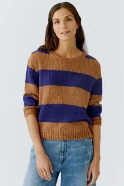 OUI Pullover EMSY camel/blue gestreift 3/4-Arm