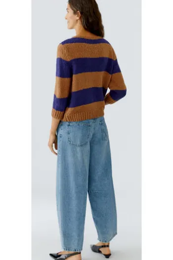 OUI Pullover EMSY camel/blue gestreift 3/4-Arm