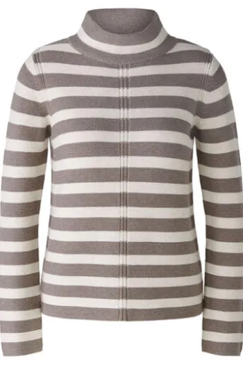 Oui Pullover reine Baumwolle brown offwhite