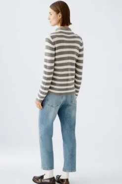 Oui Pullover reine Baumwolle brown offwhite