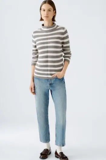 Oui Pullover reine Baumwolle brown offwhite