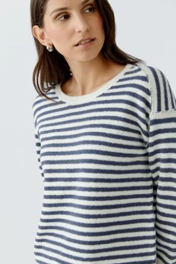 OUI Pullover white blue gestreift 3/4-Arm