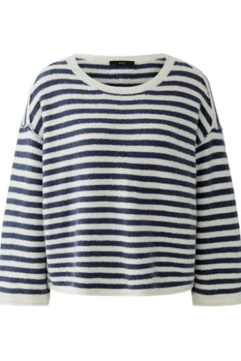 OUI Pullover white blue gestreift 3/4-Arm