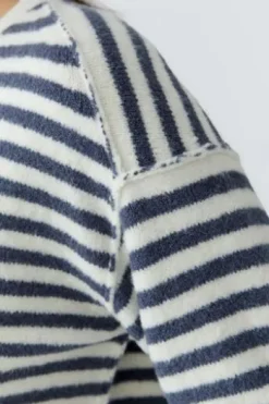 OUI Pullover white blue gestreift 3/4-Arm