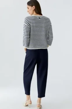 OUI Pullover white blue gestreift 3/4-Arm