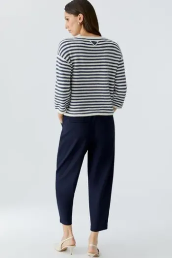 OUI Pullover white blue gestreift 3/4-Arm