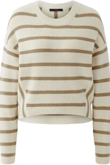 OUI Pullover white camel gestreift