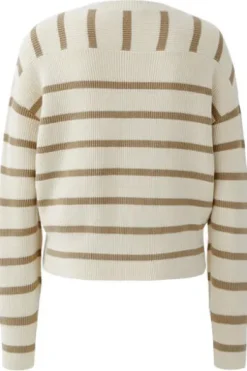 OUI Pullover white camel gestreift