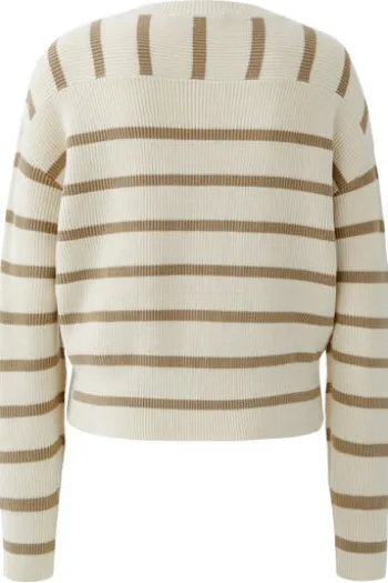 OUI Pullover white camel gestreift