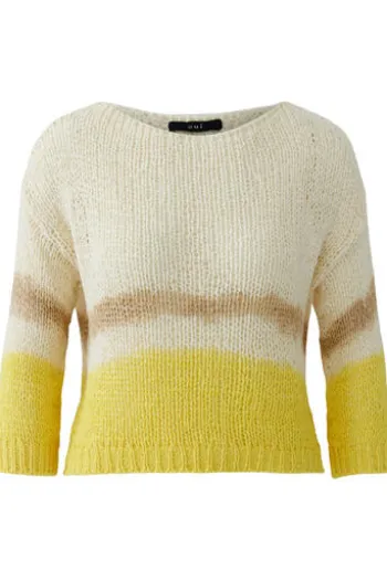 OUI Pullover yellow white gemustert 3/4-Arm