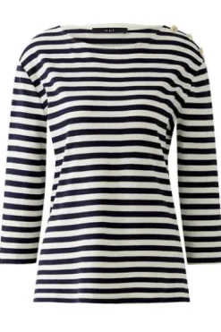 OUI Shirt black/offwhite gestreift 3/4-Arm