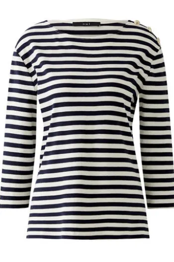 OUI Shirt black/offwhite gestreift 3/4-Arm