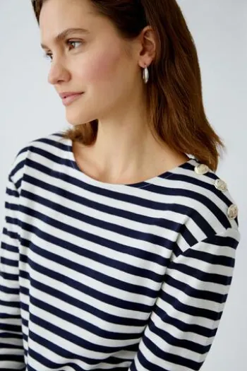 OUI Shirt black/offwhite gestreift 3/4-Arm