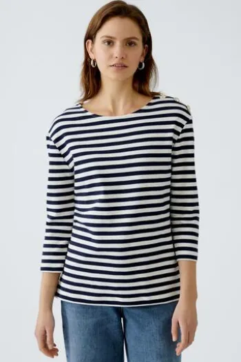 OUI Shirt black/offwhite gestreift 3/4-Arm