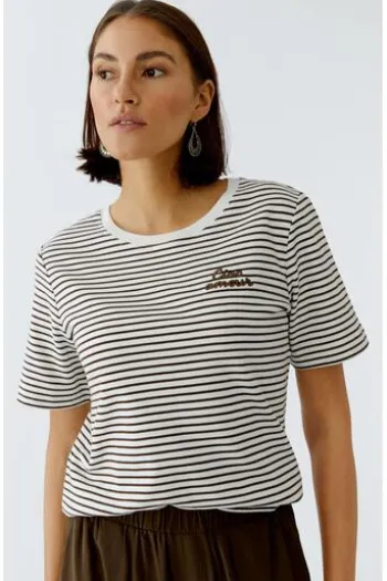 OUI Shirt brown gestreift