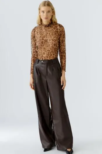 OUI Shirt camel/grey gemustert