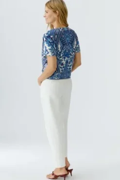 OUI Shirt offwhite blue gemustert