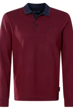 PIERRE CARDIN Langarm Polo Shirt rot gemustert Modern Fit