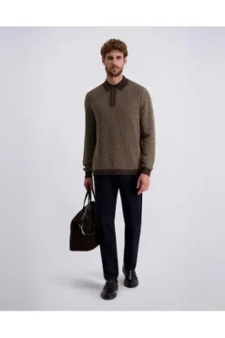 PIERRE CARDIN Strick-Polo-Pullover lark gemustert