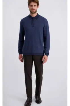 PIERRE CARDIN Strick-Polo-Pullover bering sea gemustert