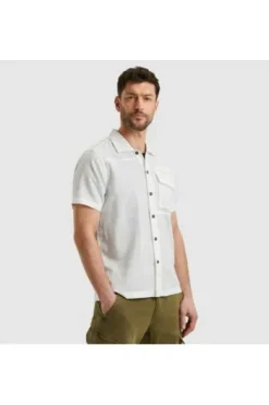 PME LEGEND Hemd Ctn Linen bright white Regular Fit Kurzarm
