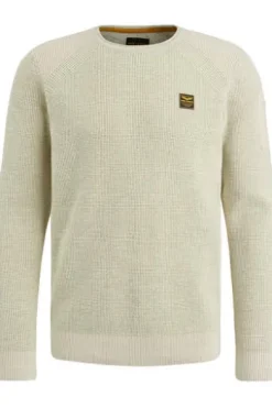 PME Legend R-neck cotton rib melee knit Pullover bone white