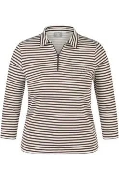 RABE Polo-Shirt mokka gestreift 3/4-Arm