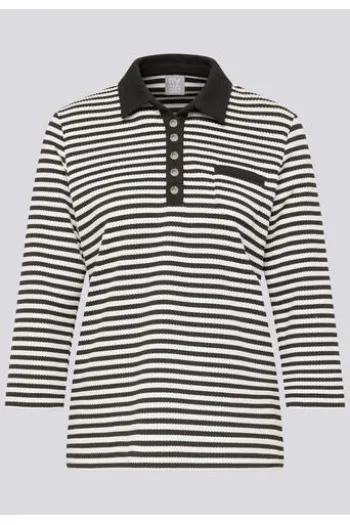 RABE Polo-Shirt schwarz gestreift 3/4-Arm