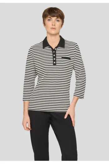 RABE Polo-Shirt schwarz gestreift 3/4-Arm