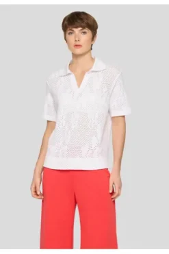 RABE Polo-Shirt weiß im Ajour-Strick