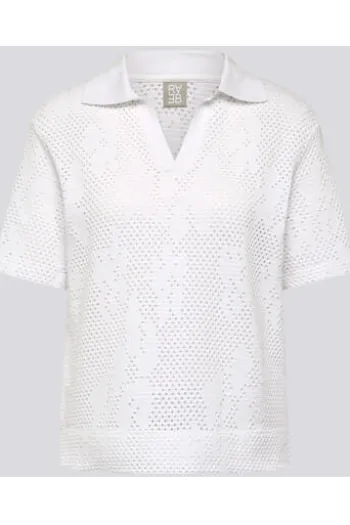RABE Polo-Shirt weiß im Ajour-Strick