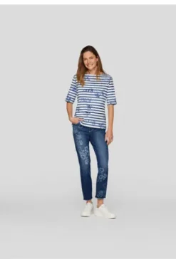 RABE T-Shirt Denim Love dunkel jeans gestreift Kurzarm