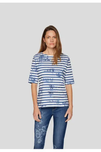 RABE T-Shirt Denim Love dunkel jeans gestreift Kurzarm