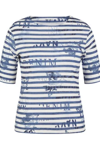 RABE T-Shirt Denim Love dunkel jeans gestreift Kurzarm