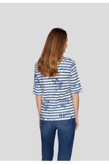 RABE T-Shirt Denim Love dunkel jeans gestreift Kurzarm