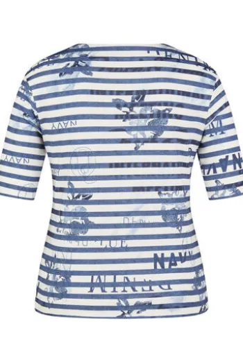 RABE T-Shirt Denim Love dunkel jeans gestreift Kurzarm