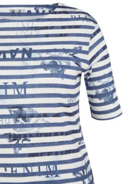 RABE T-Shirt Denim Love dunkel jeans gestreift Kurzarm