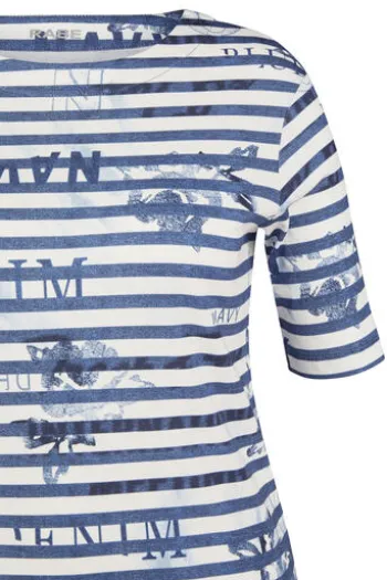 RABE T-Shirt Denim Love dunkel jeans gestreift Kurzarm