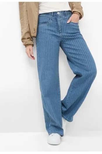 RAPHAELA BY BRAX Jeans Laura Flared bleached hellblau gestreift Slim Fit mit Magic-Dehnbund