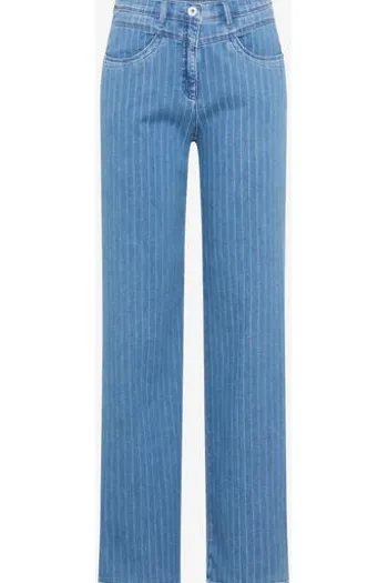 RAPHAELA BY BRAX Jeans Laura Flared bleached hellblau gestreift Slim Fit mit Magic-Dehnbund